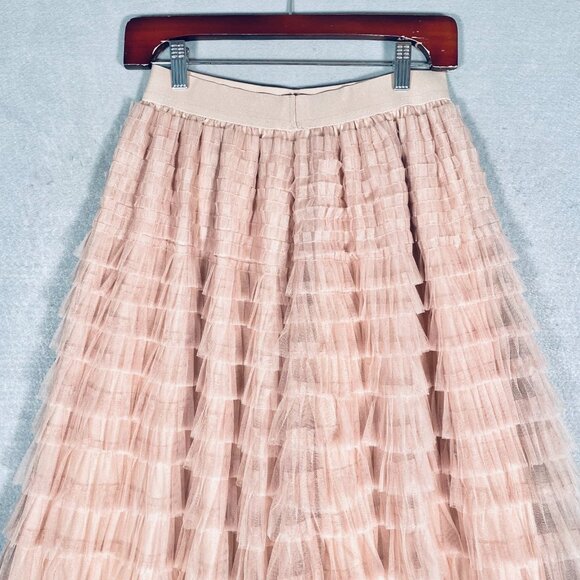 Tule Maxi Skirt Womens S Pink Western Tiered Mesh Romantic Feminine Chic - Picture 9 of 11